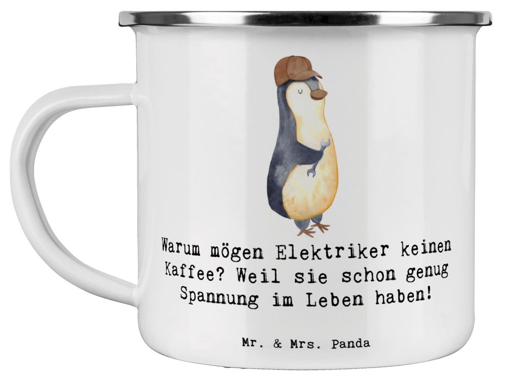 Mr. & Mrs. Panda Pott Elektriker Witz - Weiß - Geschenk, Haferl, Emaille Tasse, handgefertigte Geschenke, elektrische Anlagen, Berufsleben, Berufe...