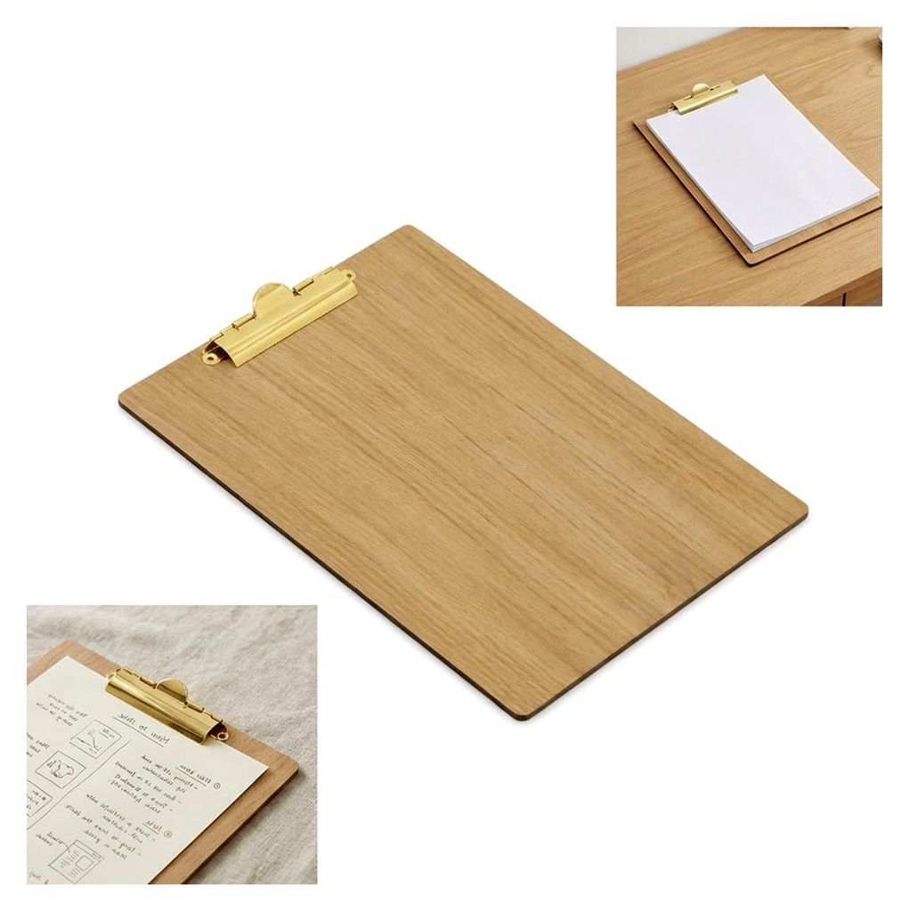 Clipboard aus Eichenholz A4 mit goldenem Dokumentenclip