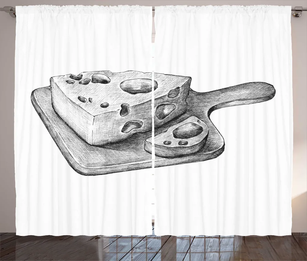 Rideau Rustique Gris Anthracite en Tissu Haute Qualité Motif Fromage