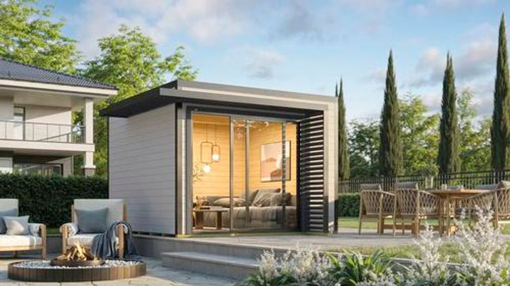 Gartenhaus weka Amberley 28 mm inkl. Fußboden, Schiebetür 350 x 353 cm grau-anthrazit