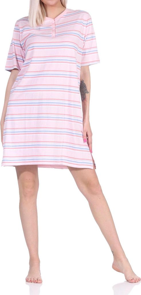 Damen kurzarm Nachthemd in pastellfarbenen Streifen - 122 214 90 863 ; rosa , 36-38