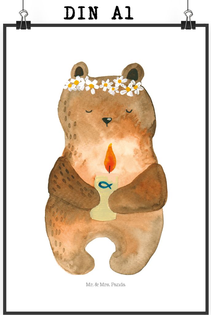 Mr. & Mrs. Panda Bild Bär Kommunion DIN A1 - Weiß - Geschenk, kunstdruck poster, wanddeko, Teddy, Wanddekoration, Gottes Segen, Wandbild, drucke,...