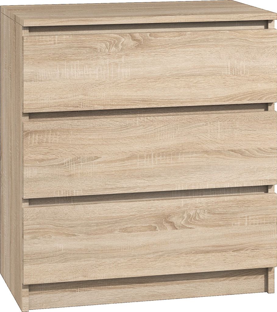 Roe Furniture | Kommode 60 cm - Sonoma - 3 Schubladen - Elegantes Design - für kleine Räume - Sideboard