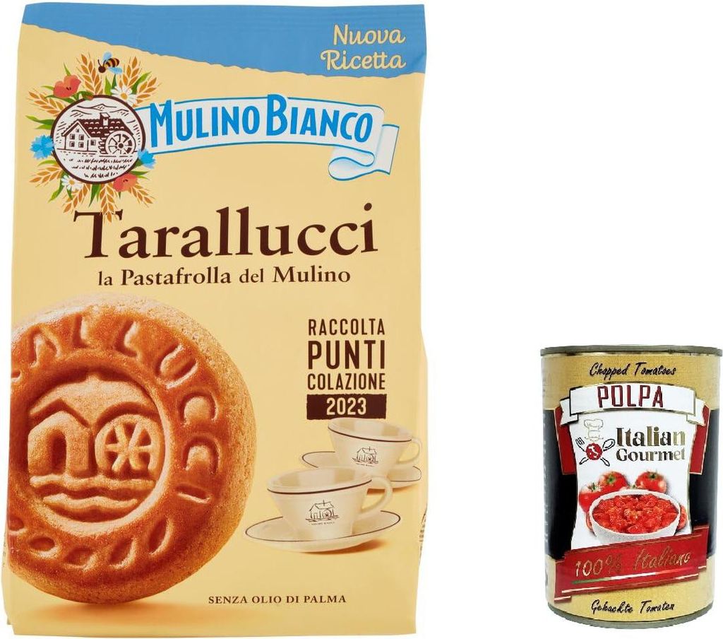 12x Mulino Bianco tarallucci Shortbread Kekse mit frischen Eiern biscuits cookies 350g + Italian gourmet polpa 400g
