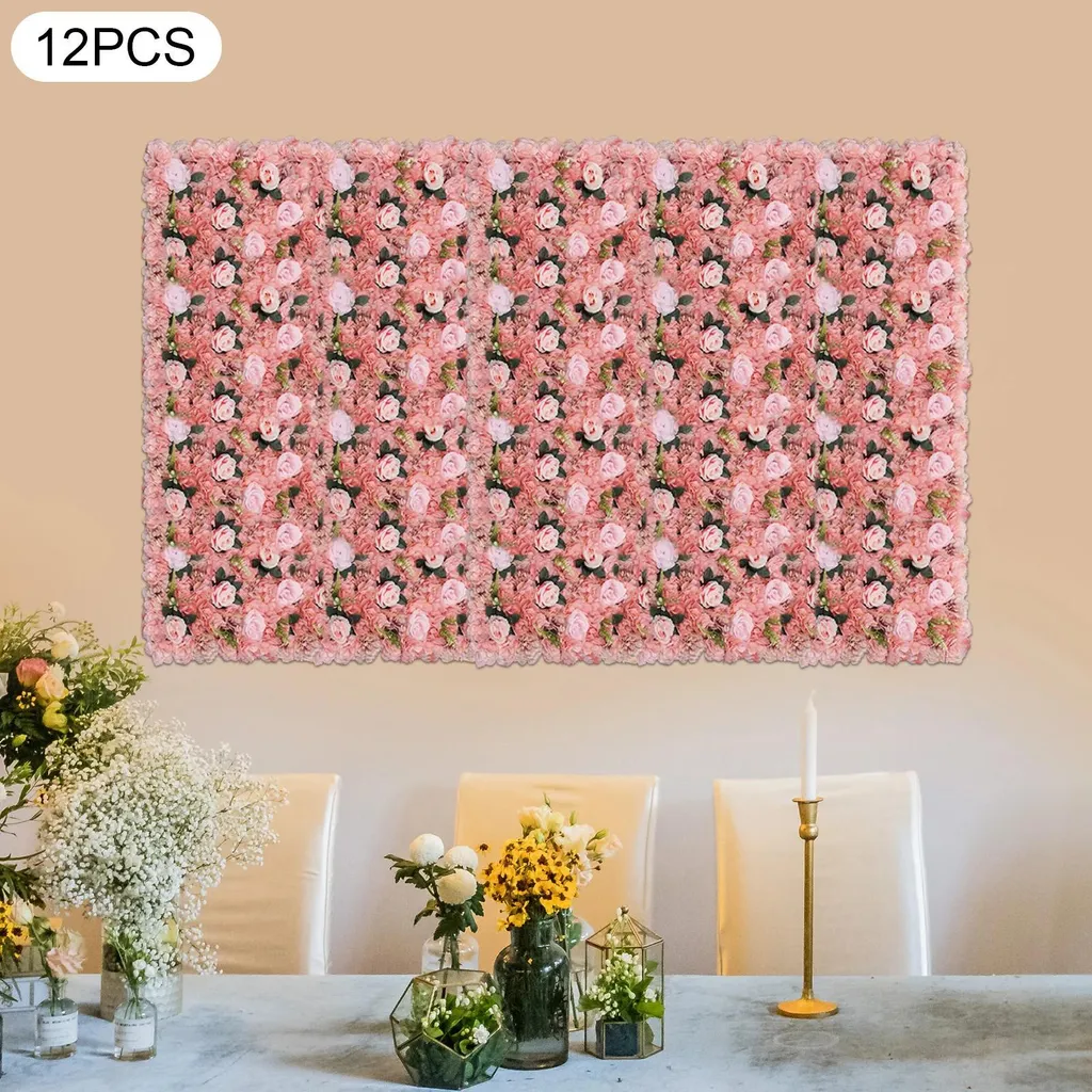 Mur de fleurs en soie rose 12pcs : solution décorative sans entretien - 4