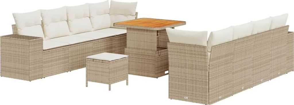 Gartensofa-set mit Kissen 11 pcs Beige Poly-Rattan