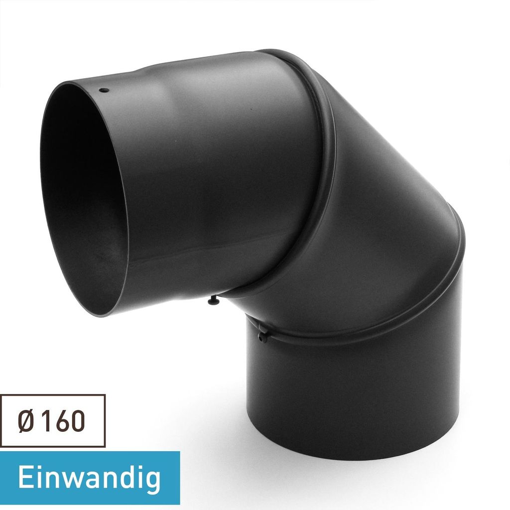 Raik Basic Rauchrohrbogen 160mm schwarz 0–90° ohne Tür für Rauchrohr / Ofenrohr