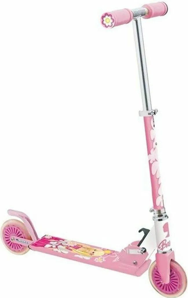 Trottinette Barbie Enfant Rose avec Panier Avant et 3 Roues Stables