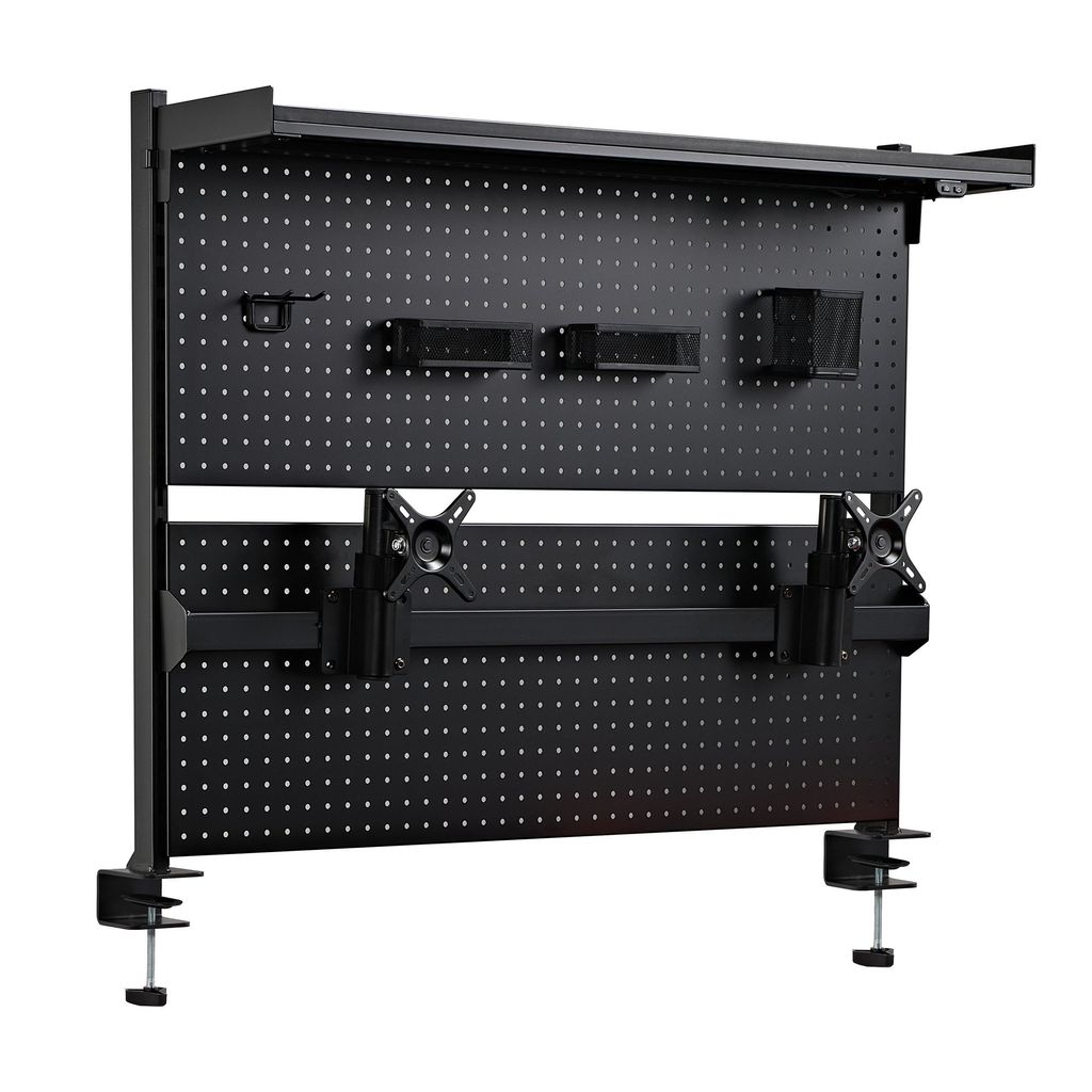 EUREKA ERGONOMIC Schreibtisch Stecktafel mit Dual Monitor Ständer und LED Streifen, Groß Pegboard Wand Organizer Computertisch Monitor Halterung