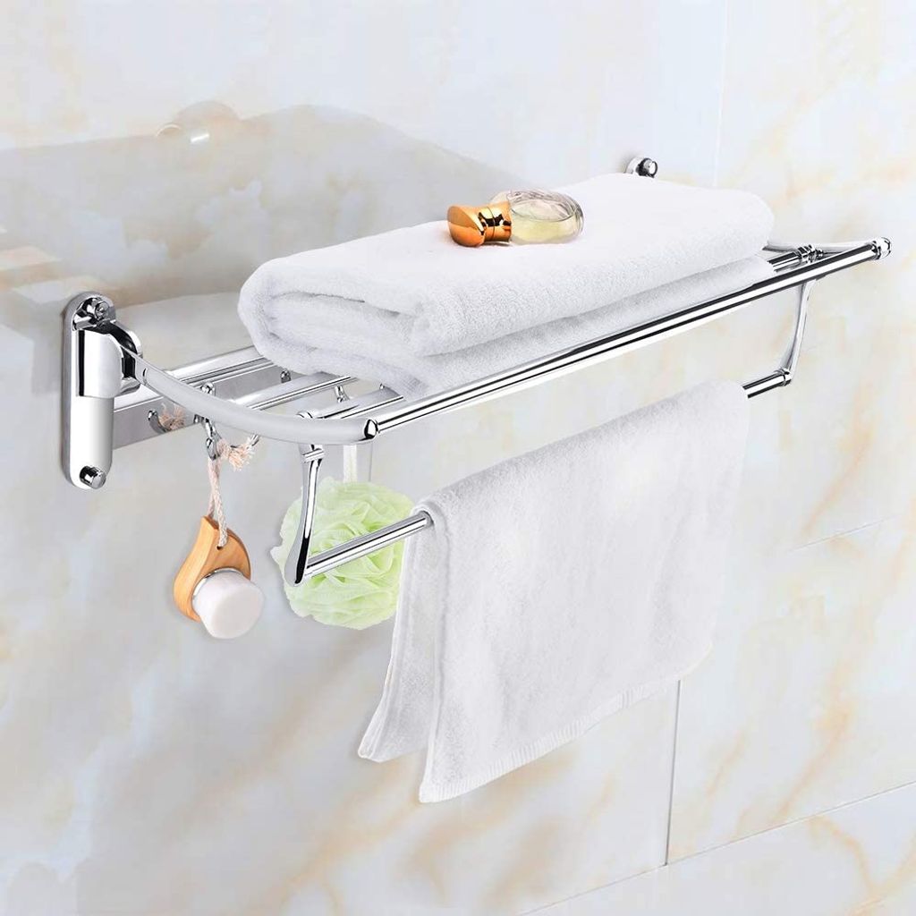 Handtuchhalter aus poliertem Chrom, Handtuchhalter fürs Badezimmer mit faltbarem Handtuchhalter und Handtuchhaken, an der Wand montiertes multifun...