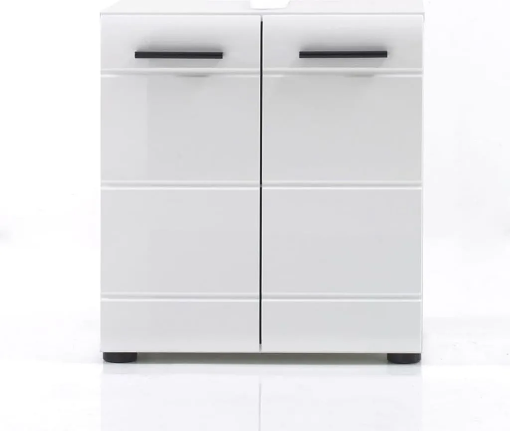 Meuble sous lavabo blanc laqué pour rangement salle de bain - 12
