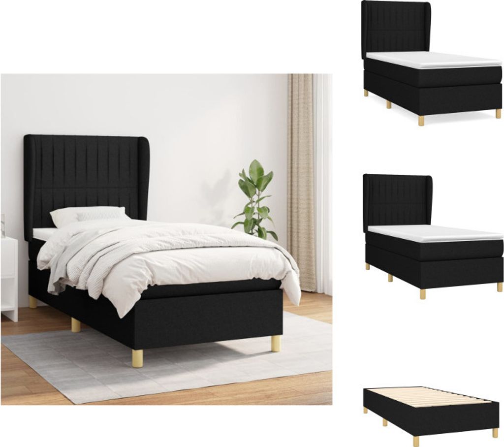 vidaXL Boxspringbett mit Matratze Schwarz 90x190 cm Stoff - Betten & Bettgestelle