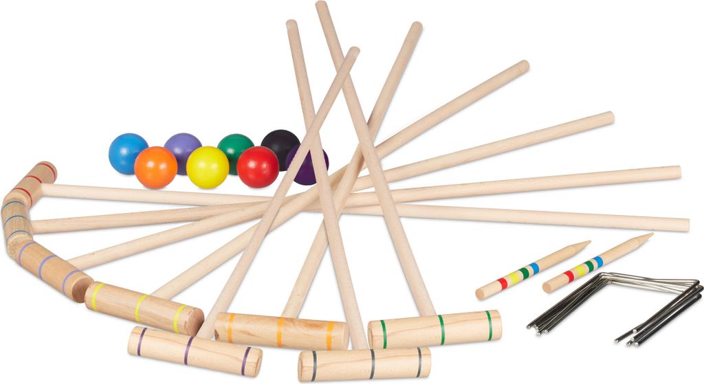 Jeu de croquet Relaxdays, 8 joueurs, pour petits et grands, Image du produit 