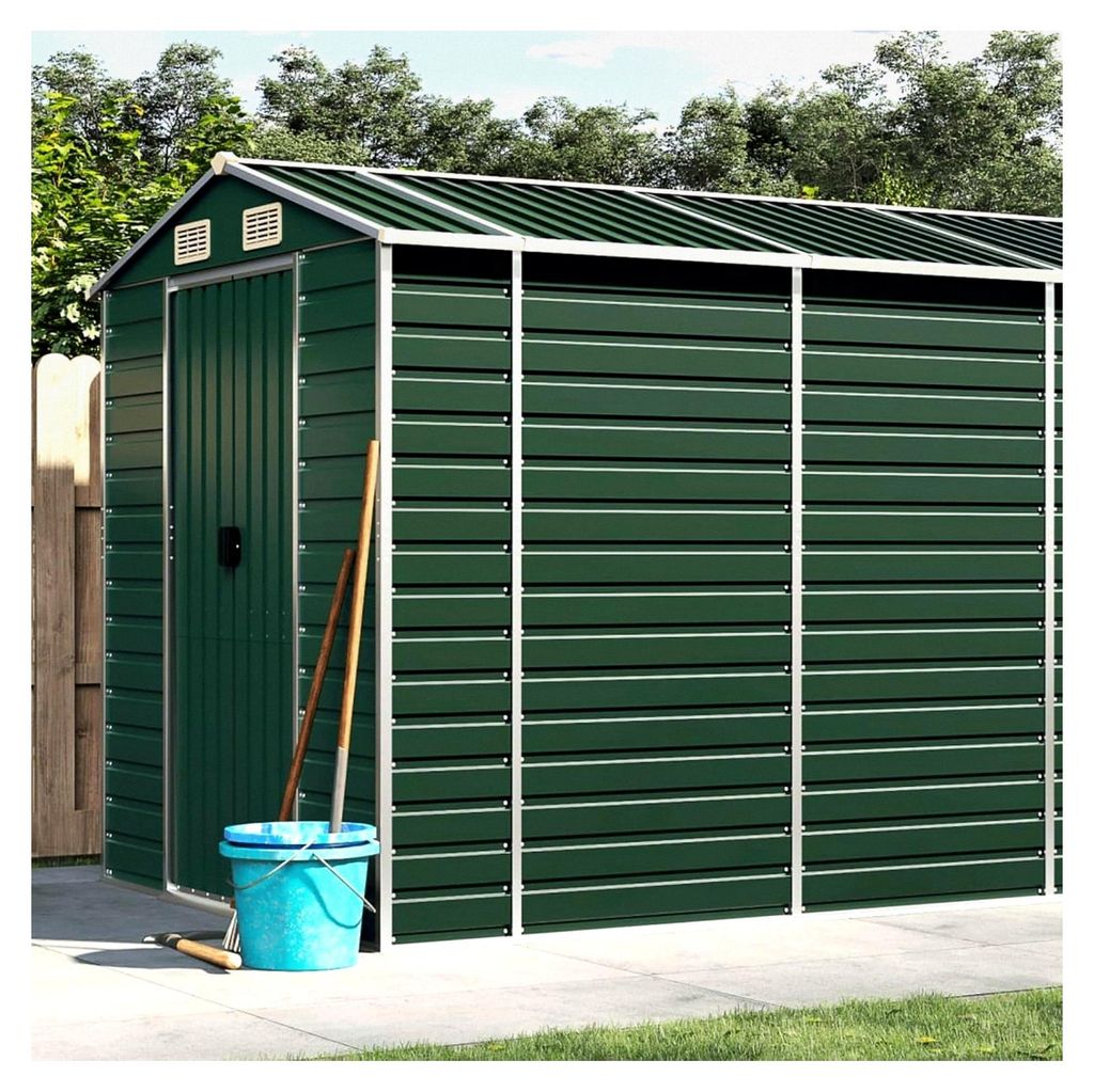 Gerätehaus Grün 191x640x198 cm aus verzinktem Stahl, wetterfestes Gartenhaus mit großem Stauraum für Rasenmäher, Möbel und Campingzubehör