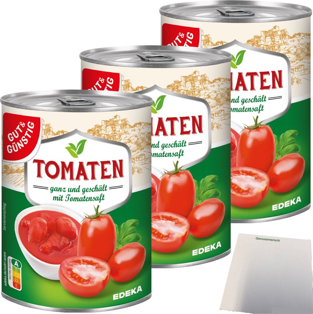 Gut & Günstig Tomaten ganz geschält mit Tomatensaft 3er Pack (3x400g Dose) + usy Block