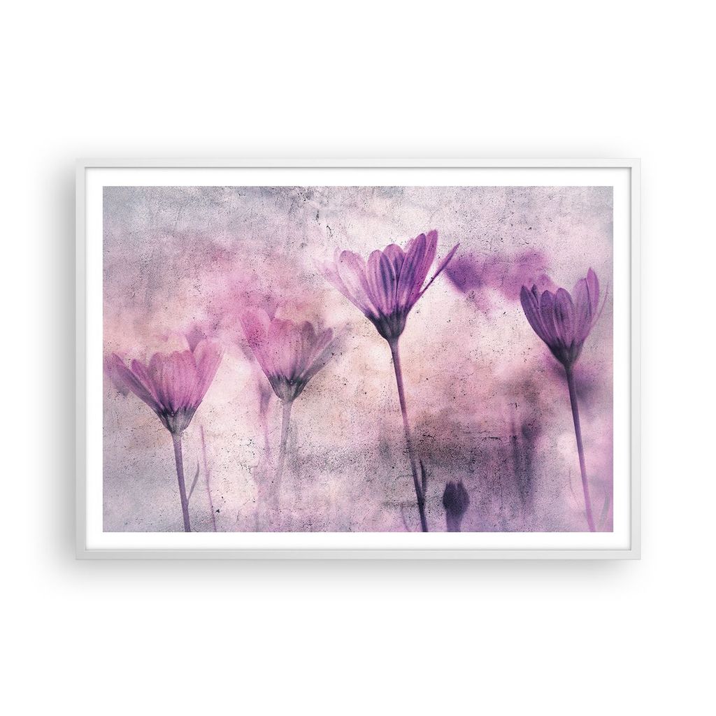 Gerahmtes Poster - Weißer Rahmen - Blumen Rosa Vintage - 100x70 cm - Wand Bild - Wanddeko - Wandbilder - Kunstposter - Wandposter - Bilderrahmen -...