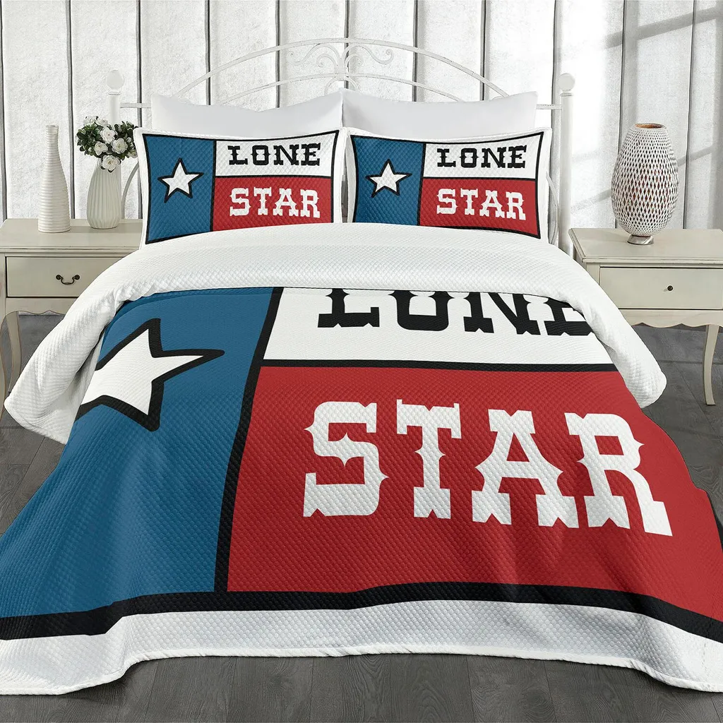 Set Letto ABAKUHAUS Texas Star 170x220 | Copriletto Blu Bianco Rosso