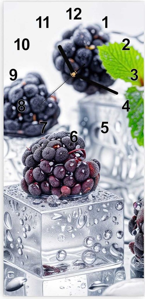 Wanduhr aus Glas mit Motiv Brombeeren Eiskalt- 30 x 60 cm - inkl. Aufhängesystem
