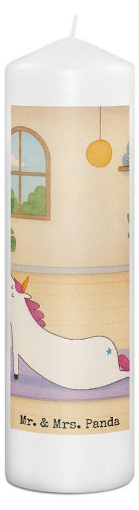 Mr. & Mrs. Panda Kerze Einhorn Yoga Design 29 x 8 cm XL - Weiß - Geschenk, Stumpenkerze, Einhörner, Wachskerze, Namaste, Bedruckte, Yogamatte, Sp...