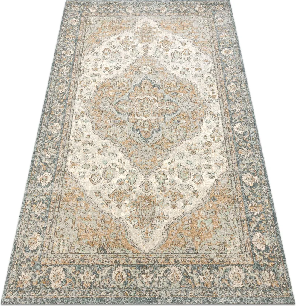 Petit tapis de salon vert et beige en laine pour ambiance chaleureuse