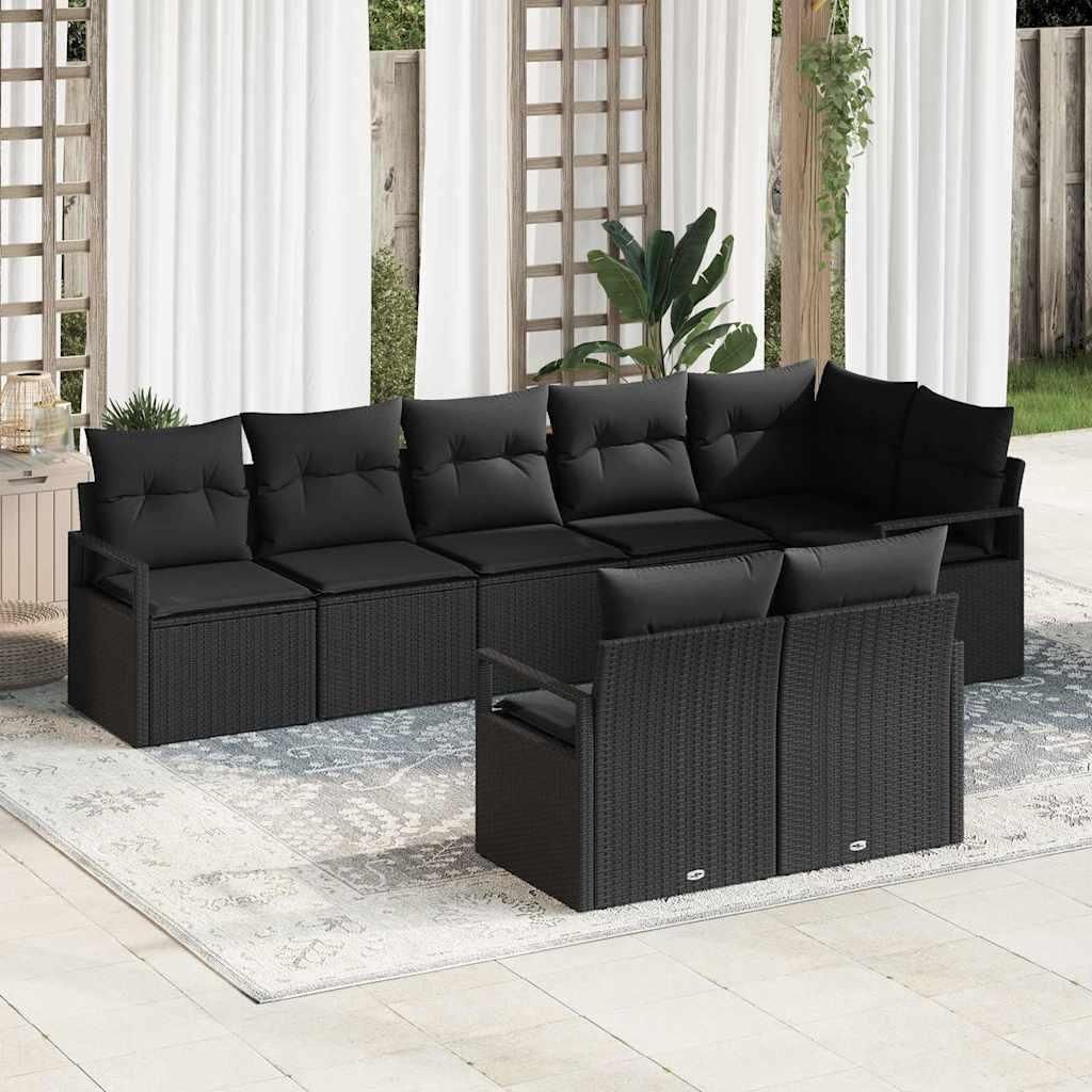 Möbel Garten-Sofa-Set mit Kissen mit Speicher 8 pcs Schwarz - Gartensofas 3355102