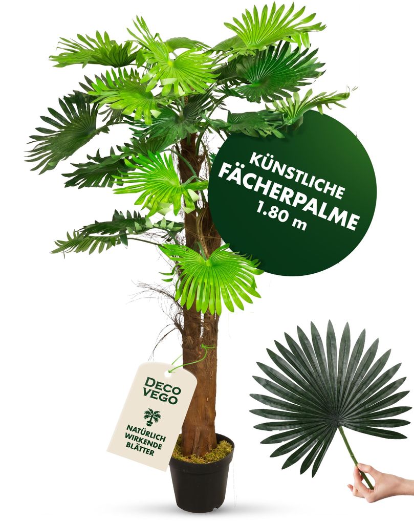 Künstliche Palme Fächerpalme 180 cm Decovego
