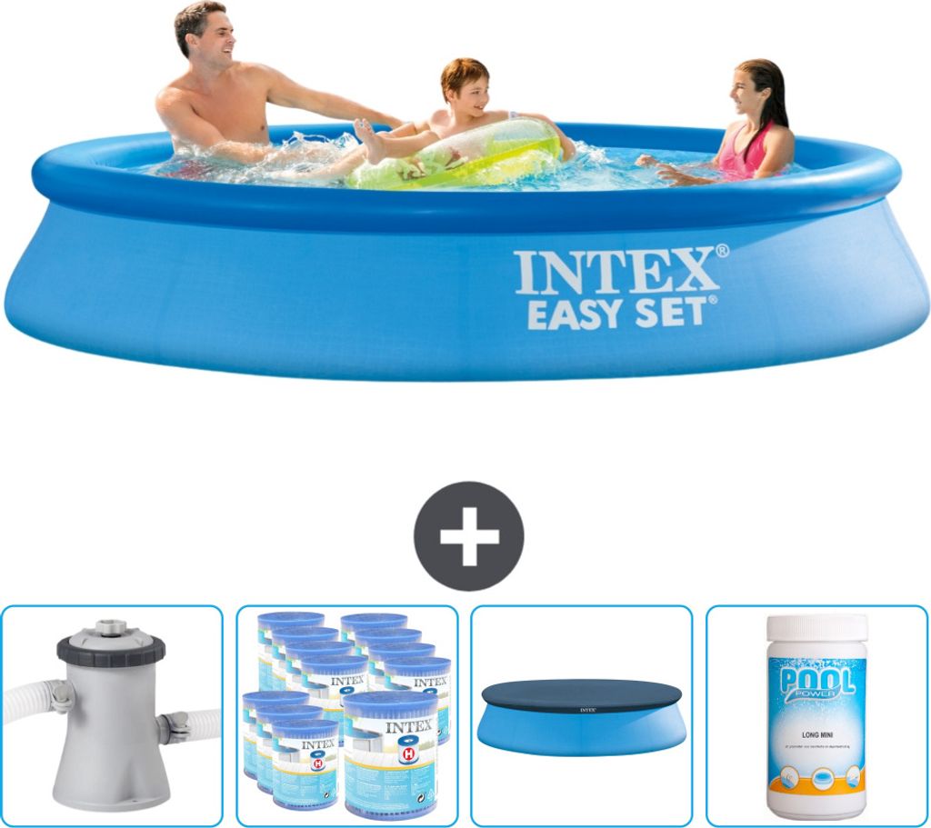Intex runder aufblasbarer Easy Set-Schwimmpool – 305 x 61 cm – Blau – inklusive Pumpe Filter - Abdeckung - Chlor