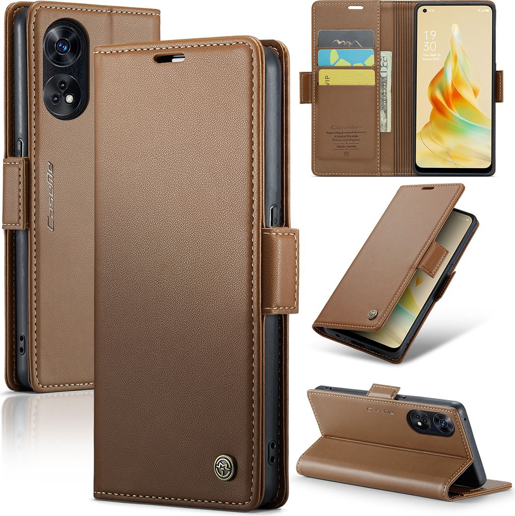 Oppo Reno8 T 4G Hülle, Leder Brieftasche Kartenfach Schutzhülle mit Standfunktion für Oppo Reno8 T 4G Braun