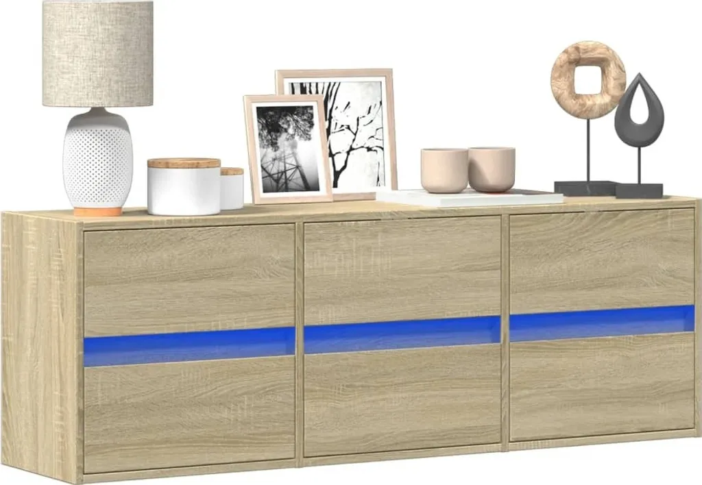 Mobile TV a parete durevole con illuminazione a LED Rovere Sonoma 130x31x45 cm - Mobili TV Octo5793509 1pacco