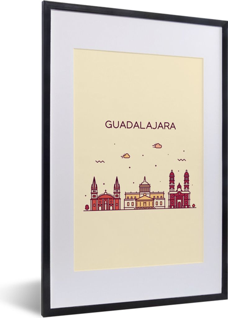 MuchoWow MuchoWow Gerahmtes Poster Mexiko - Skyline - Guadalajara 40x60 cm - Poster mit zchwarzem Bilderrahmen - Poster in Rahmen