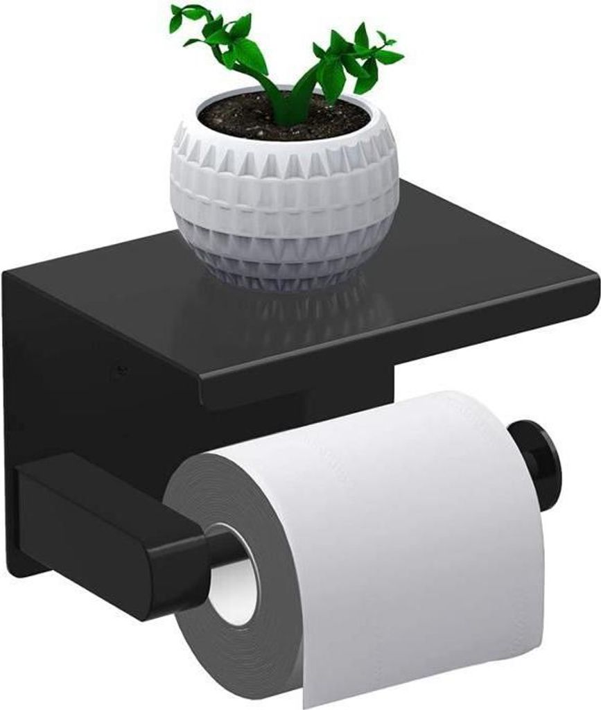 Toilettenpapierhalter, Rollenpapierhalter ohne Bohren, Toilettenpapierspender mit Ablage, Klebefläche