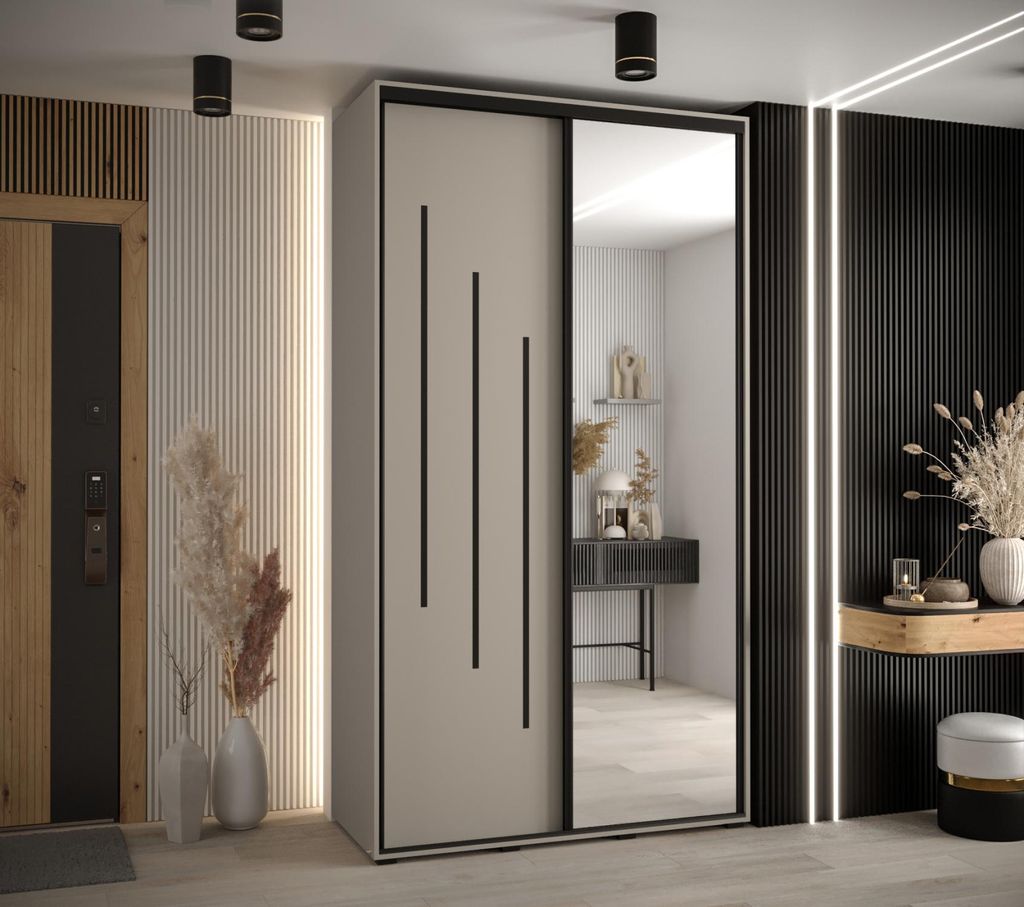 Kleiderschrank INDIRA 9 - 140/45 cm, Kaschmir/Schwarz