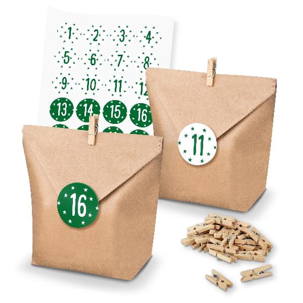 itenga SET Adventskalender 24x Tüten + Klammern + Produktbild 
