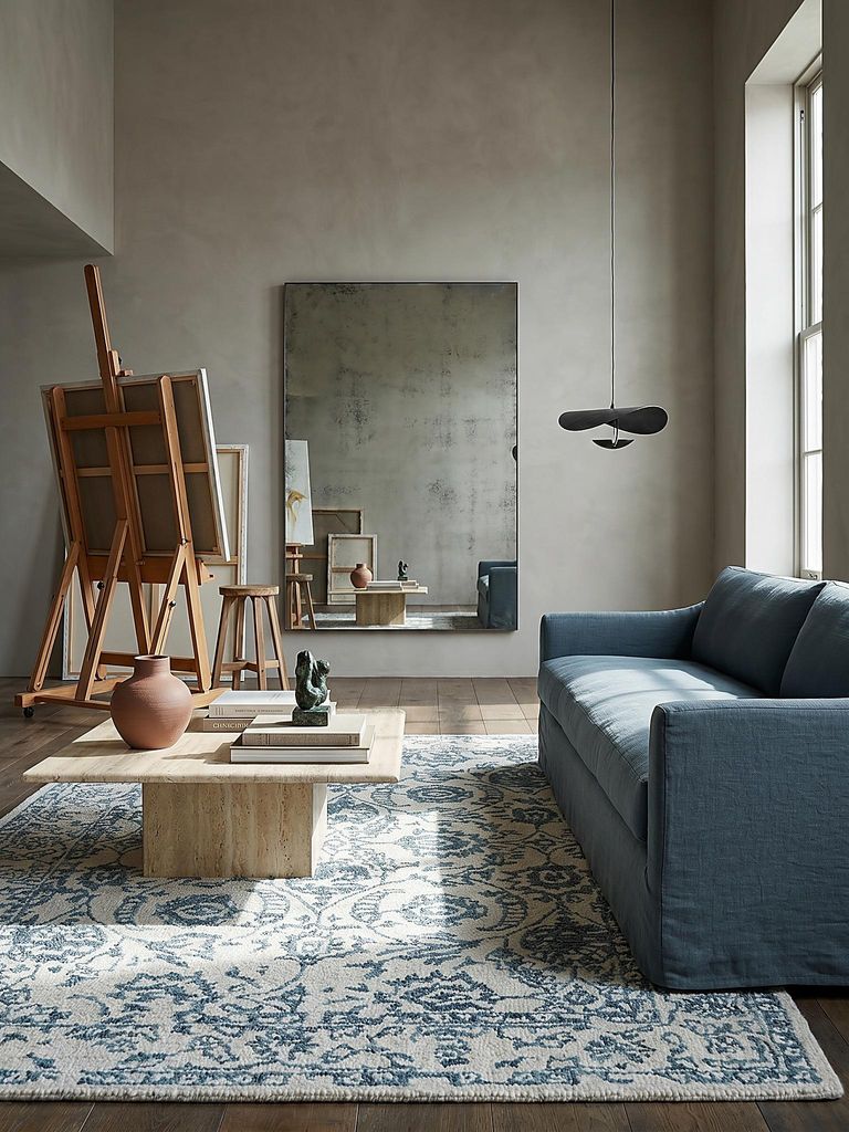 Wollteppich Kurzflor Floral Türkis-Beige 200x290 cm Wohnzimmer Schlafzimmer Klassisch SOAR | Kadima Design