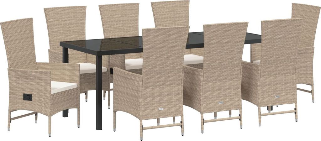 Möbel 9-teiliges Garten-Esszimmer Set mit Kissen Beige Poly Rattan - Gartenstühle 3379470