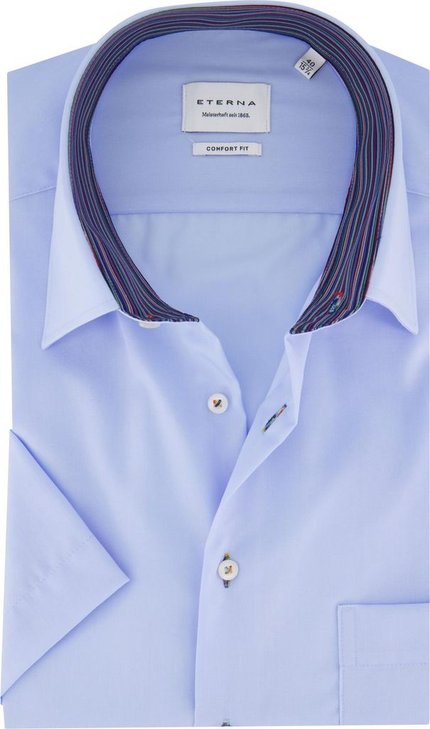 Eterna Comfort Fit Hemd kurzarm blau bügelfrei