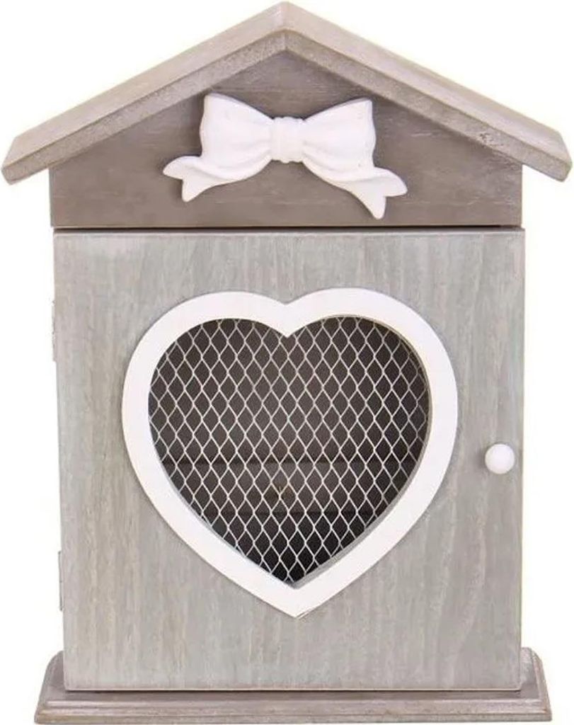 Wandmontierter Schlüsselkasten aus Holz mit 6 Haken – Aufbewahrungsschrank im europäischen Stil, Retro-Herzdesign