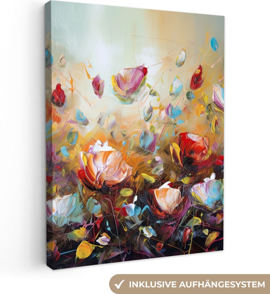 Leinwand Bilder 60x80 cm - Blumenfeld, moderne Wanddeko für Wohnzimmer