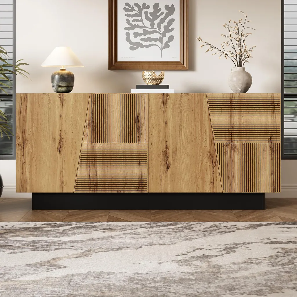Merax Buffet Naturel Design Géométrique avec Grand Espace de Rangement