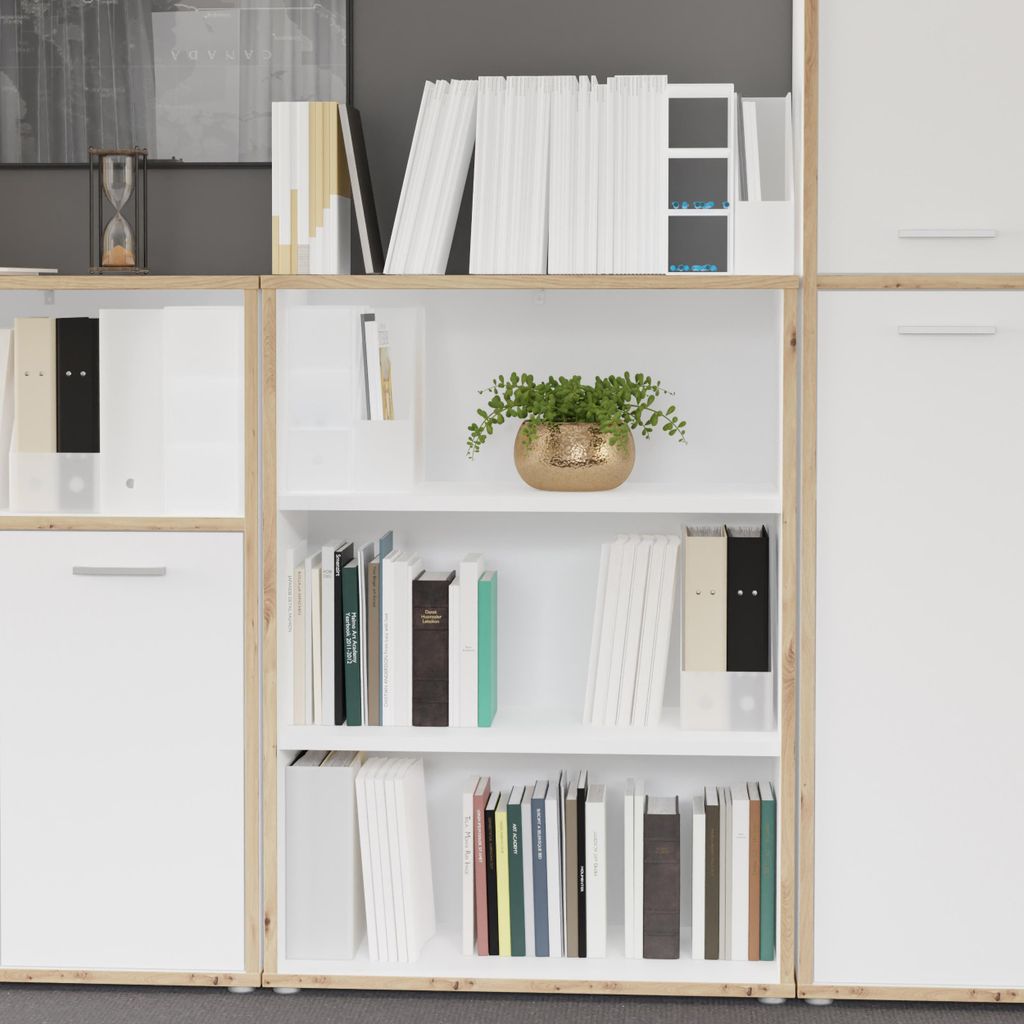 Forte KEFLAVIK Regal 80 90, modernes Büroregal mit 2 Regalböden, Holzwerkstoff, Artisan Eiche Holzdekor | Weiß, 84,5 cm breit x 115,1 cm hoch x ...