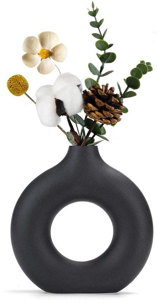 Keramische Ronde Vazen in Schwarz für moderne Wohnlandschaften, Runde matte Vasen für Pampasgras, neutrale Boho-Nordic-Minimalismus-Blumenkörbe ...