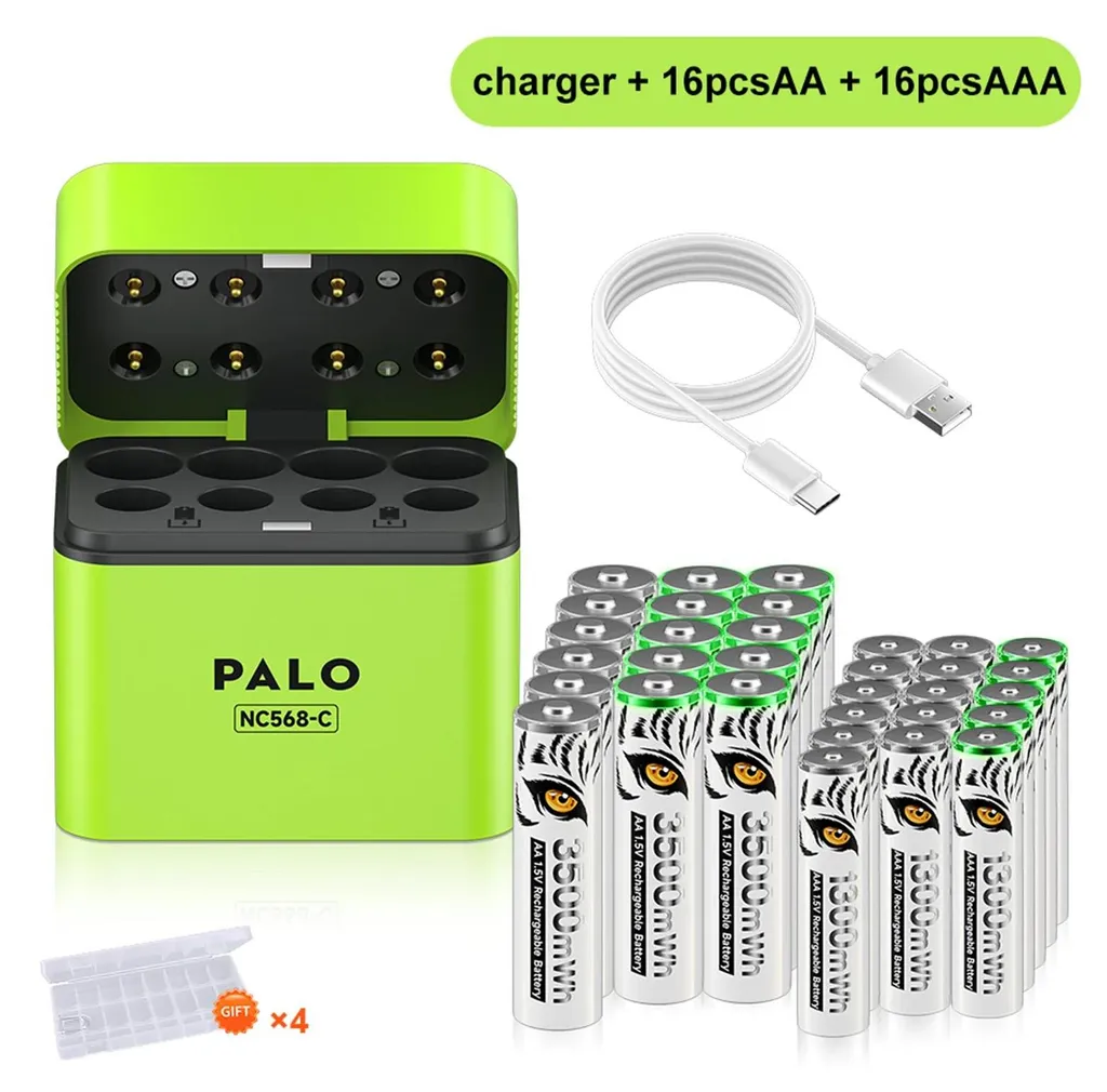 Piles Rechargeables AA AAA Haute Capacité avec Chargeur et Boîte Pro - 2