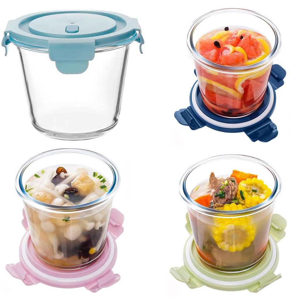 4er Vorratsbehälter Glas mit Deckel,750 ml Prep Boxen Glas, Spülmaschinenfest Frischhaltedosen Glas, Dicht,Glasbehälter für Meal Prep und Mikro...