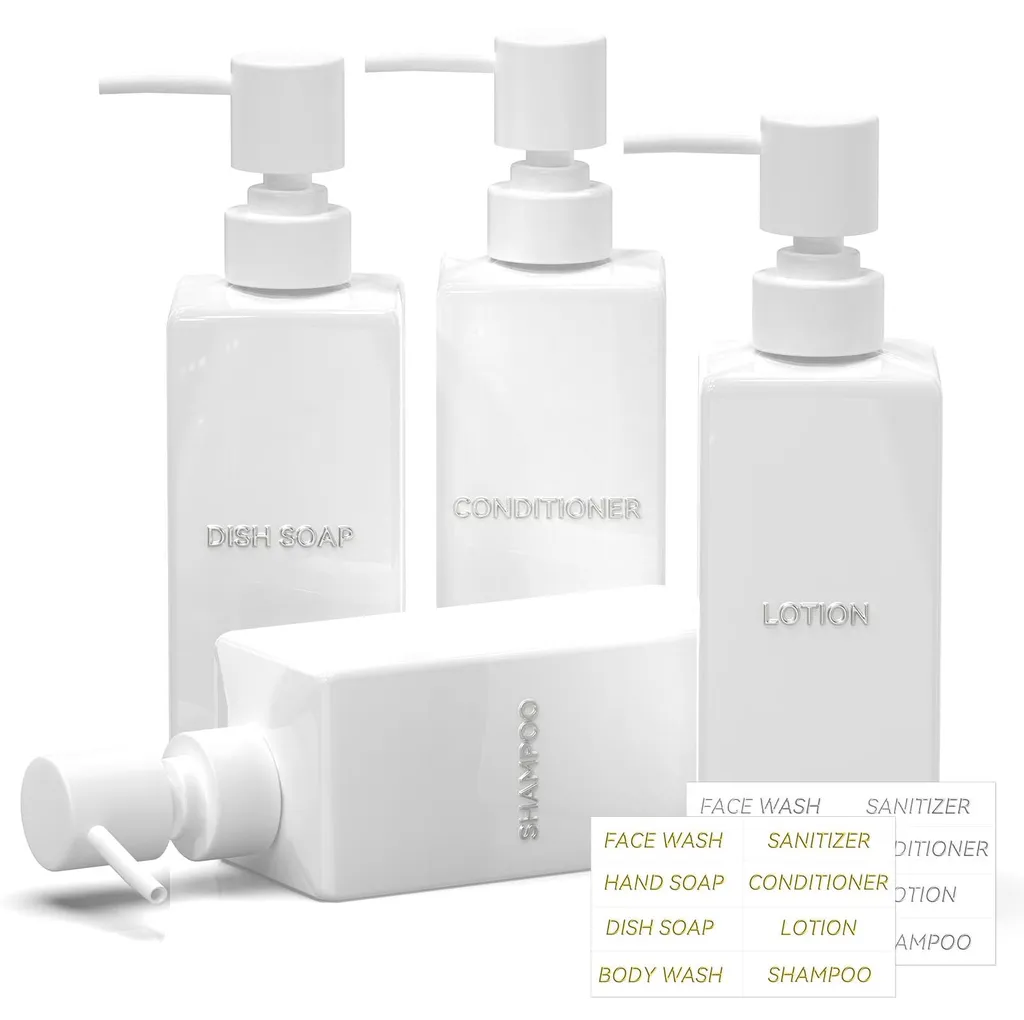 Distributeur de savon en verre blanc 350ml Lot de 4 flacons à pompe
