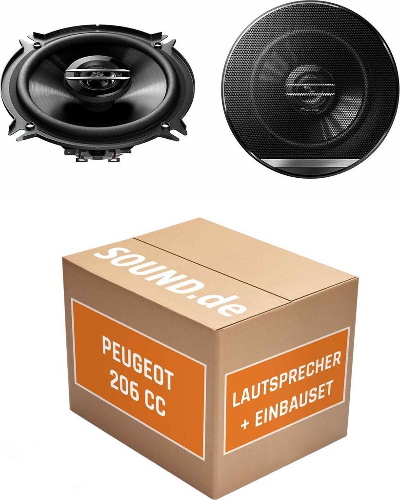 Lautsprecher Boxen Einbaupaket vorne Pioneer TS-G1320F passend für Peugeot 206 CC | 2x Tief-Mitteltöner mit integriertem Hochtöner 250W MAX