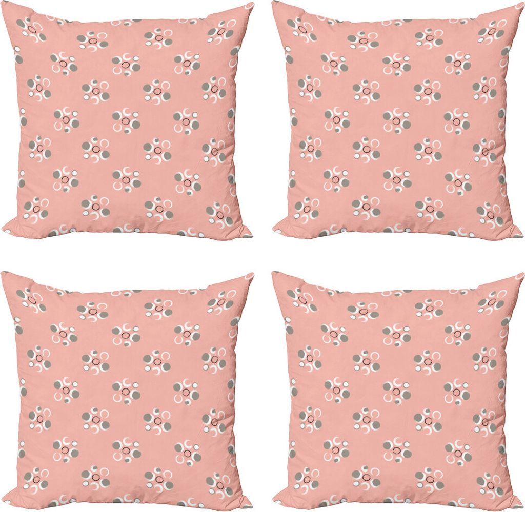 ABAKUHAUS Koralle Kissenbezug Set (4 Stück), Grunge Kreis-Blumen-Kunst, Moderner Doppelseitiger Digitaldruck, 50 cm x 50 cm, Coral Grey