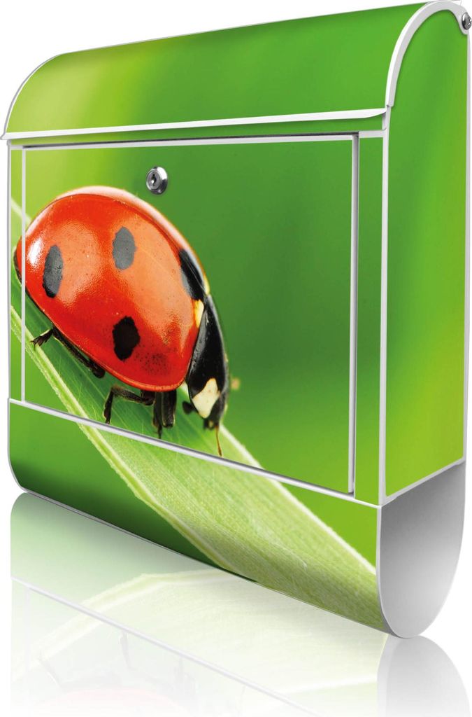 banjado Design Briefkasten Stahl weiß mit Zeitungsfach pulverbeschichtet "Marienkäfer" 38x46x12,5cm & 2 Schlüssel - Postkasten A4 Einwurf inkl. ...