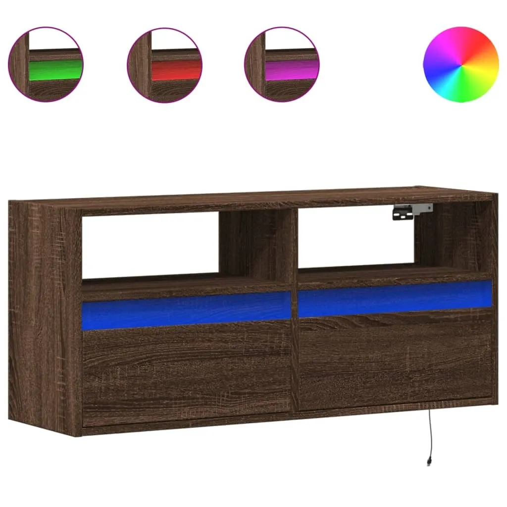 Mobile Porta TV Sospeso Rovere Marrone 100x31x45 con LED