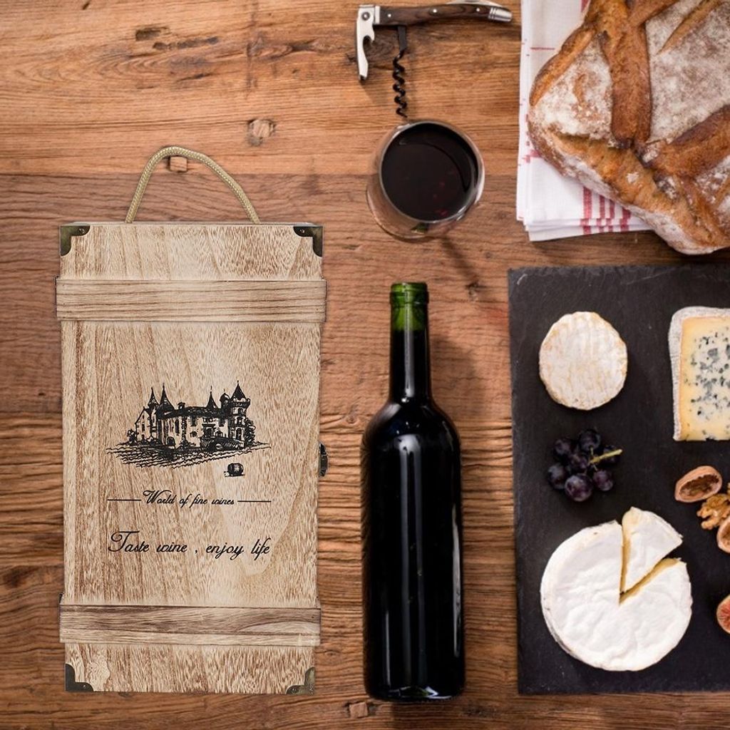 Retro Vintage Portable hölzerne 2 Flaschen Rotwein Geschenk Aufbewahrungsbox Dekoration mit Seil