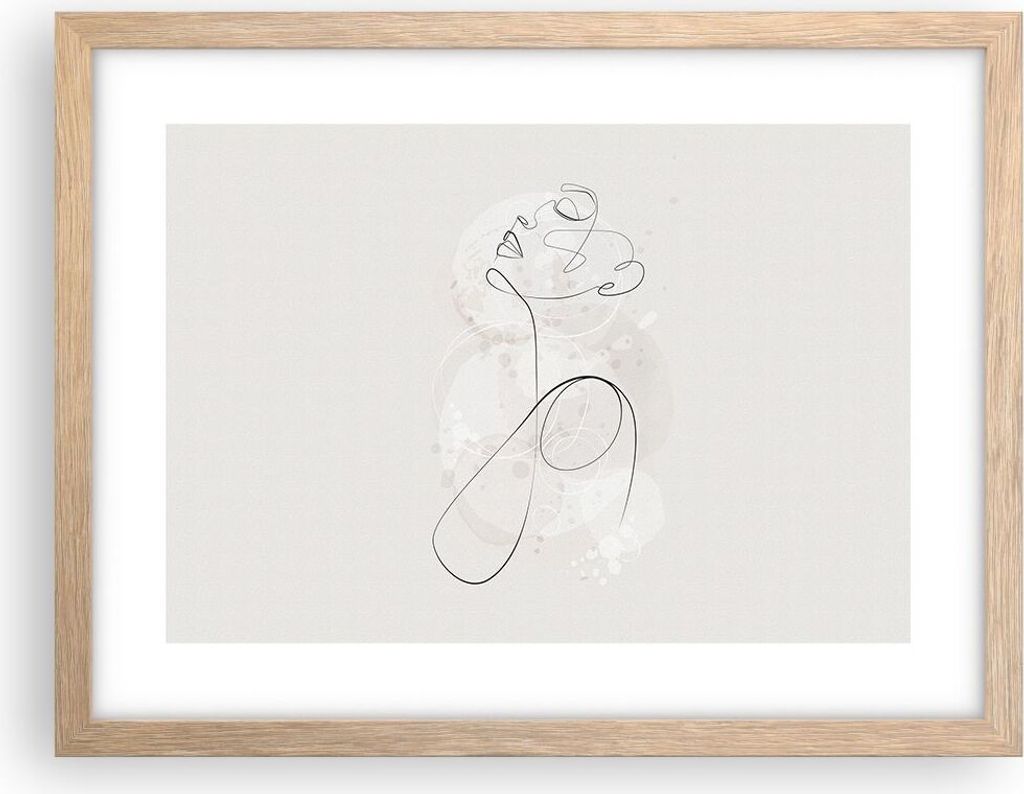 Gerahmtes Poster - Rahmen in heller Eiche - Frau eins Linie - 40x30 cm - Wand Bild - Wanddeko - Wandbilder - Kunstposter - Wandposter - Bilderrahme...